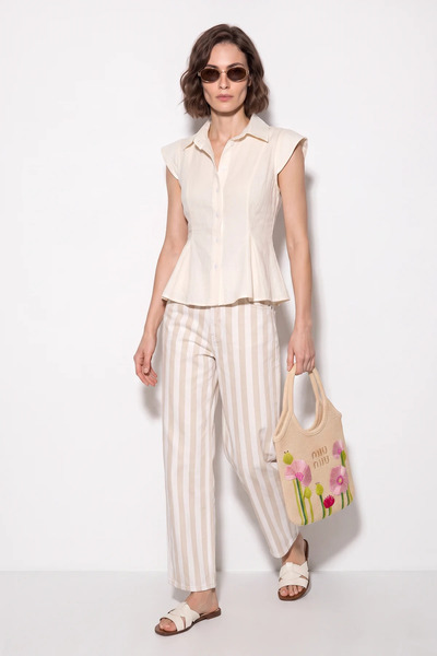 Generic Brand Women's Waist-Slit Flounce Cut Linen Textured White Shirt