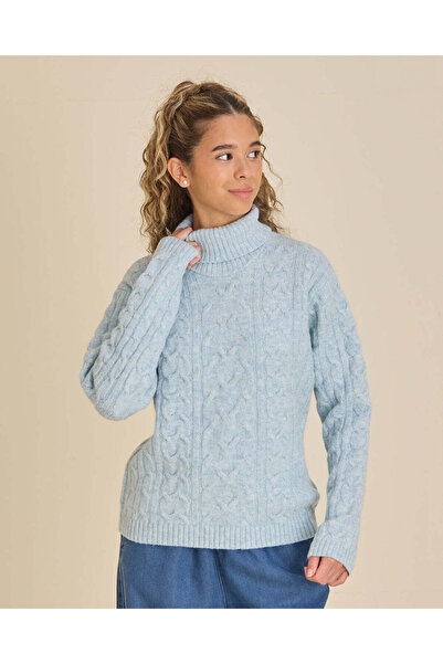 REDTAG Senior Girls Blue Cable Knit Sweater