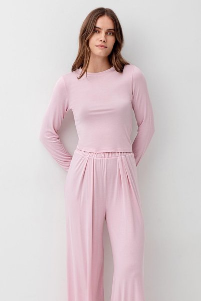 Artış Uzun Kollu Crop Bol Paça Esnek Likralı Viskoz Soft Pijama Takım 18210