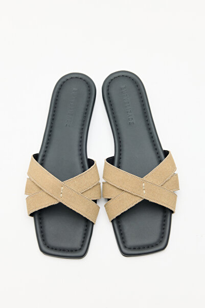 LUTVELIZADE Slippers 2609 - Minimal Cross Strap Dark Beige Suede Women's Slip...