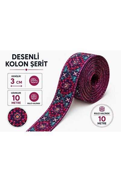 aurellen Desenli Çanta Kolonu 3 cm 10 Metre – Etnik Desenli Dokuma Şerit Çant...