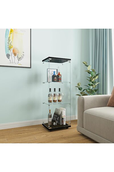 Beauty Beauty4U Black Glass Display Cabinet, 3-Shelf Curio Cabinet | Floor-St...