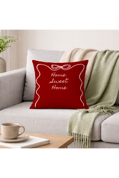 Evmila Bordo Home Sweet Home Bow Patterned Decorative Throw Pillow Cover Retr...