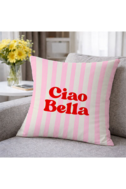 Evmila Ciao Bella Pink Striped Text Printed Decorative Throw Pillow Cover Ret...