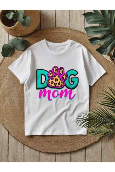 kai22 Women's Printed T-Shirt: "Dog Mom" Leopard-Print Paw-Print Shirt, Round...