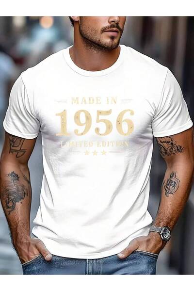 25W Men's Limited Edition 1956 Print T-Shirt – Vintage Year Star Design, Roun...
