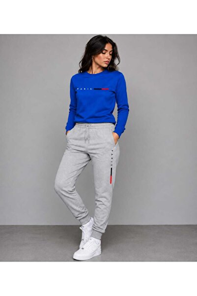 CLOTHES33 Zero Collar Sweat Suit 2-Piece Combination Winter Thin Paris Printe...