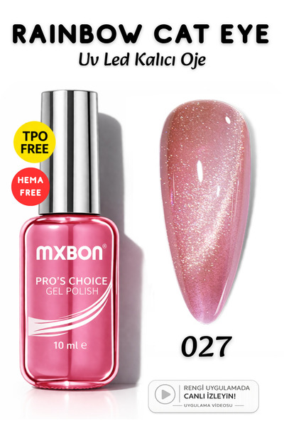Mxbon Uv Led Kalıcı Oje 10 ml Hema & TPO Free Rainbow Cat Eye - 027