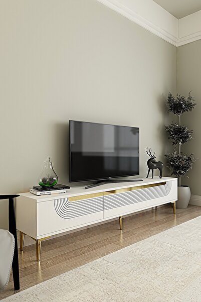 cnyr TSA1805BG - MEYRAZH TSA180 TV STAND, TV SEHPASI ve TV ÜNİTESİ BEYAZ-GOLD...