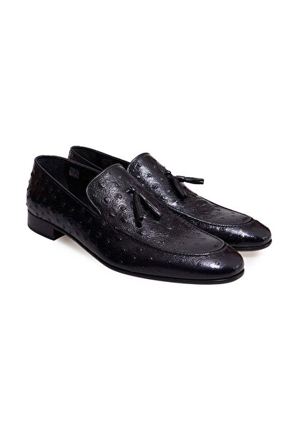 FRANCO CALVANI Black Color Laceless Genuine Leather Men's Shoes