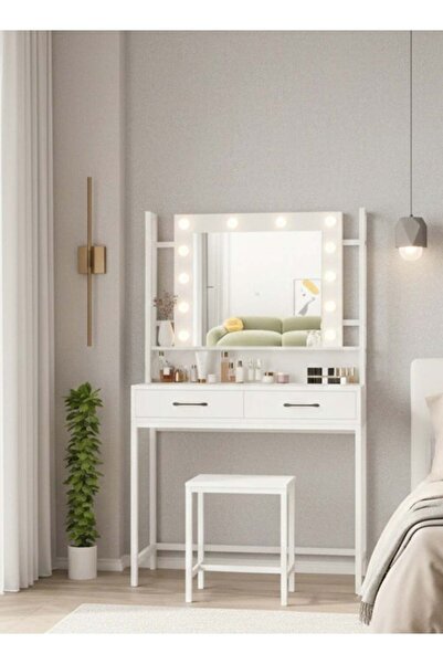 NKX Makeup Vanity with Multiple Shelves and Drawers White