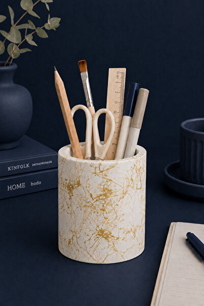 betonmall Concrete Pen Holder Handmade Desktop Organizer Pen Box Decorative O...
