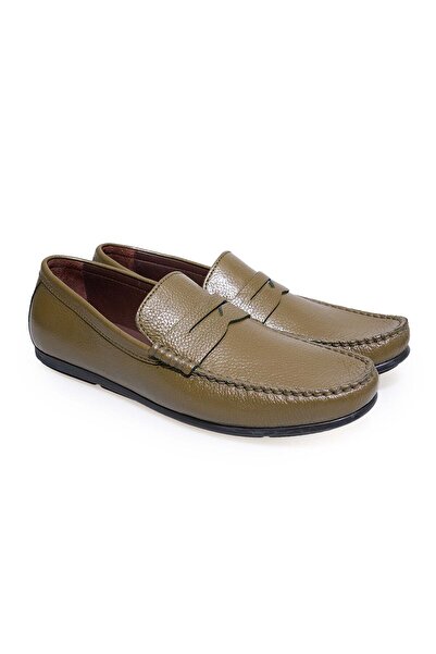 FRANCO CALVANI Green Color Laceless Genuine Leather Men's Shoes