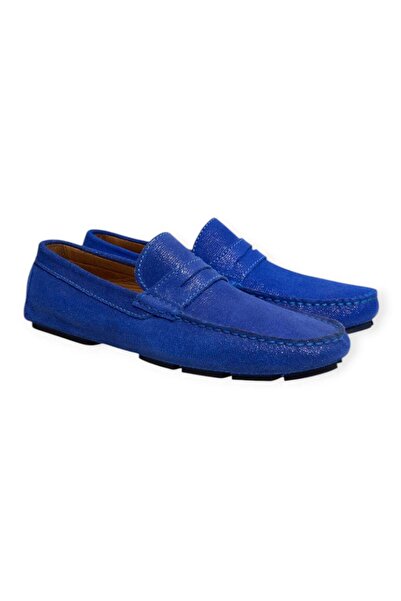 FRANCO CALVANI Dark Blue Color Laceless Genuine Leather Men's Shoes