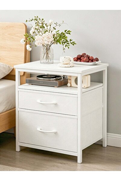 SHEIDLIN Modern Nightstand with Open Shelf, White Bedside Table, Sturdy End T...