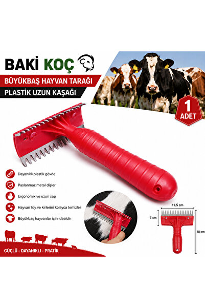 BAKİ KOÇ Büyük Baş Hayvan Tarağı Plastik Saplı Sağlam Renkli Kaşağı 1 Adet Gö...