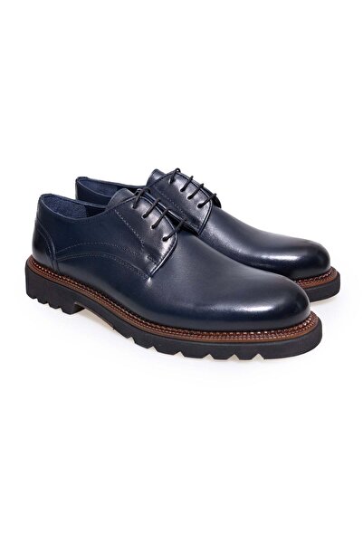 FRANCO CALVANI Dark Blue Color Lace-Up Genuine Leather Men's Shoes