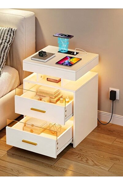 Generic Smart Bedside Table, Nightstand with Wireless Charging Station & LED ...