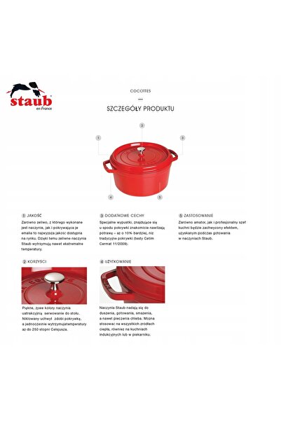 NO BRAND Staub La Cocotte Garnek din fontă rotund 6.7 litri grenadină origina...