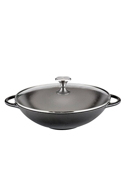 Kuchenprofi Wok din fontă cu capac de sticlă 30 cm Provence