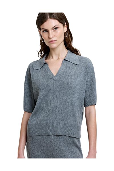 French Connection Women Javier Knit V-Neck Collared Top
