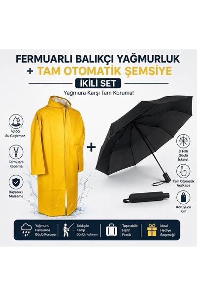 Toptancı Amca Thick Standard Size (up to 150 kg) Raincoat with Hood and Zippe...