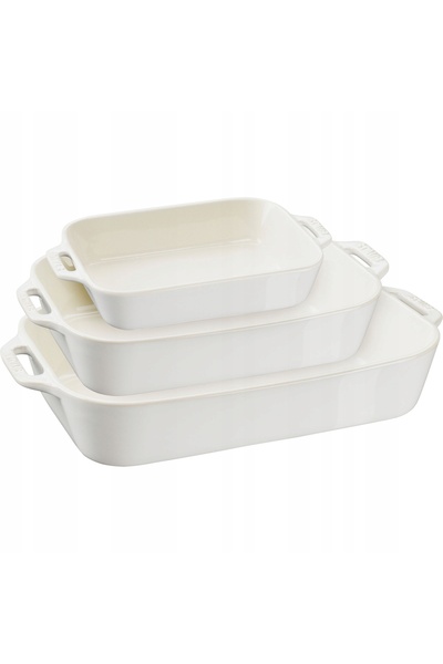 STAUB Set de gătit din 3 boluri dreptunghiulare, albe, FRANCE Original