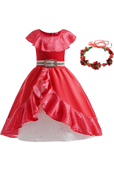 OEM Elegant long red dress with ruffles, 3-4 years, 100 cm