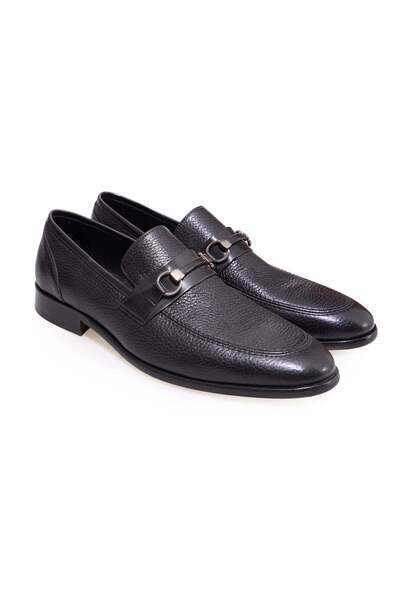 FRANCO CALVANI Black Color Laceless Genuine Leather Leather Sole Men's Shoes