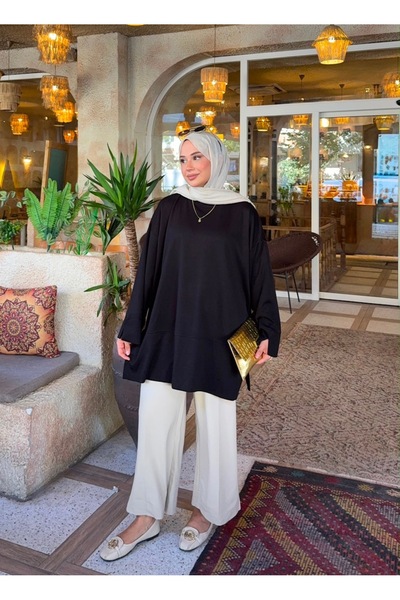 nurvina modest wear Υπερμεγέθης τουνίκ από ύφασμα Modal με λεπτομέρεια σκίσιμ...