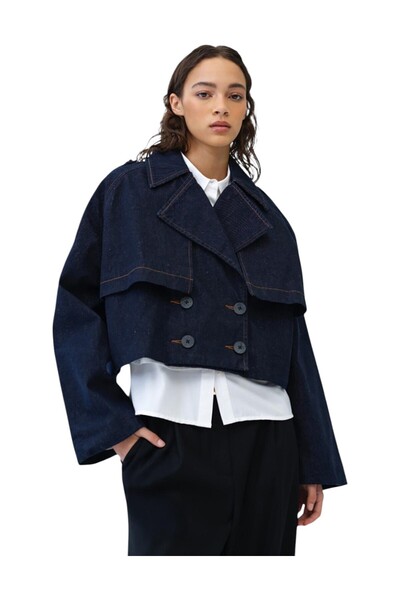French Connection Women Aussie Denim Cropped Trench Coat