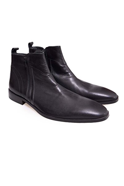 FRANCO CALVANI Black Color Laceless Genuine Leather Men's Boots