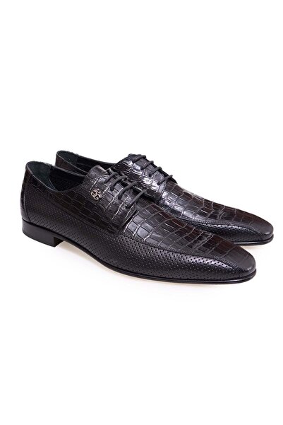 FRANCO CALVANI Black Color Lace-Up Genuine Leather Men's Shoes