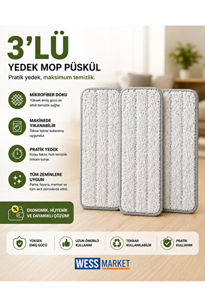 WESS Tablet Yedek Mop Püskül Yedek 3 Adet Spin Mop