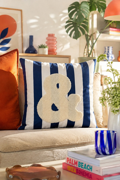 Pilloveland Punch Embroidered Throw Pillow Cover - 43*43 cm - Navy Blue & - P...