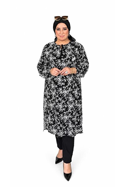 Ferace Women's Large Size Crispy Pattern Drawstring Tunic