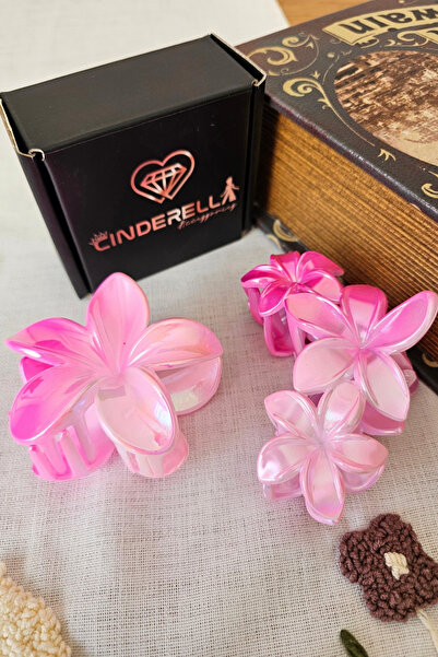 Cinderella Set of 2 Pearlescent Pink Fuchsia Floral Lotus Hair Clips - Hawaii...