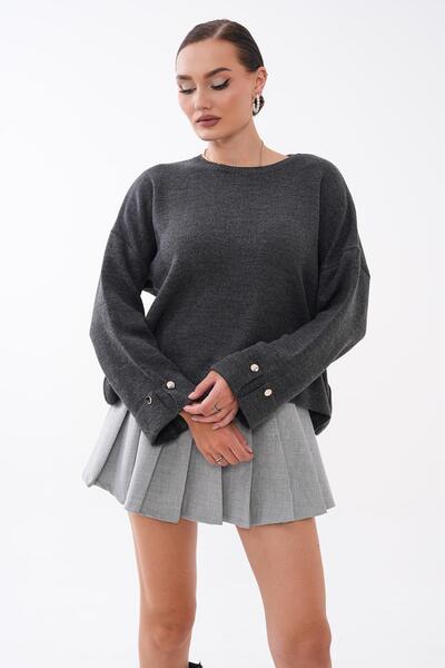 ŞİMAL Women's Knitted Loose Sweater with Button Detail on Sleeves 265015 -