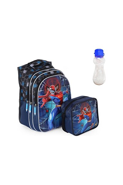 miço kids Spiderman Embossed Bag + Lunchbox + Water Bottle - Elementary Schoo...