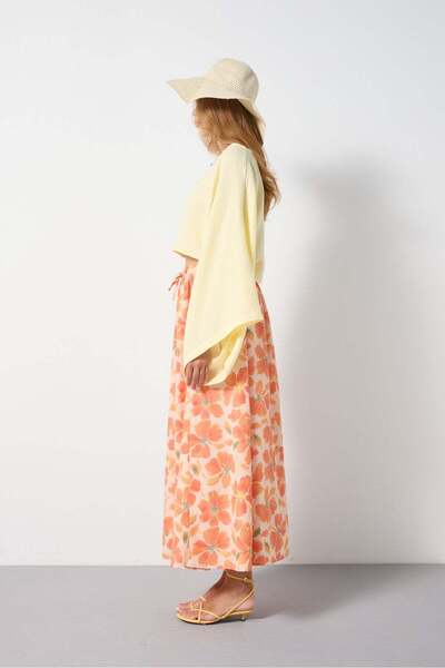minaaise Women's Floral Patterned Elastic Long Skirt 31224