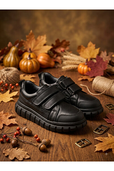 nuh kids Genuine Leather Black Velcro Casual Sports Children's School Shoes