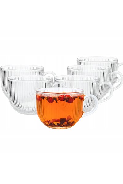 NO BRAND Pahare de sticlă striată pentru ceai, cafea, apă și băuturi, mari, 5...