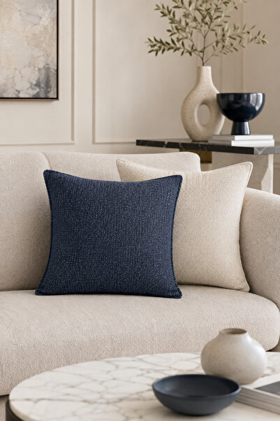 Fuly Consept Home Design 2’li Dekoratif Kırlent Seti 43x43 cm Lacivert Krem D...