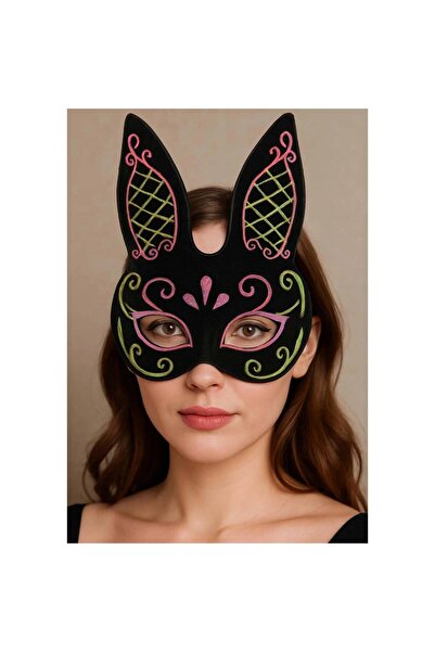 pınaxar Black Color Pink Gold Glittery Black Suede Coated Rabbit Mask 18X16 cm