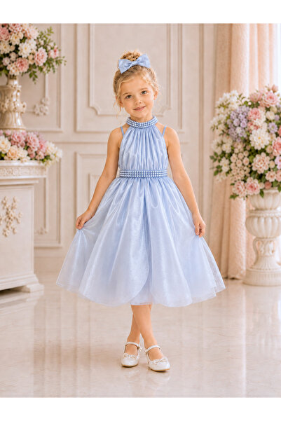TREEMASS 263 Girls' Tulle Evening Dress with Pearl Detail