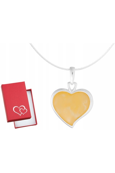 NO BRAND Colier scurt argintiu de damă, inimă mare cu choker din chihlimbar l...