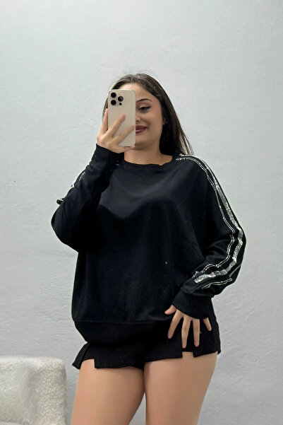 BELENDİR Women's Stripe Detailed Modal Sweat Black