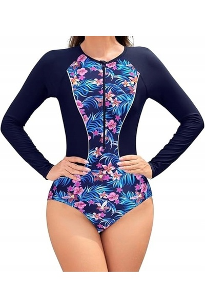 NO BRAND Costum de baie întreg cu mâneci lungi, albastru marin, L, shekini
