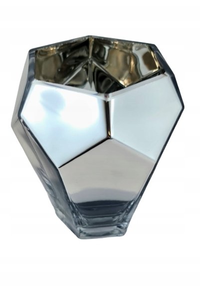 NO BRAND WAZON GEOMETRIC DE STICLĂ ARGINTIU 15,5CM PREMIUM