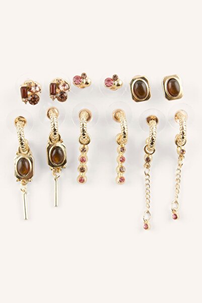 DeFacto Women's Stone Detailed Dangle Earrings Set of 6 I4265Axns